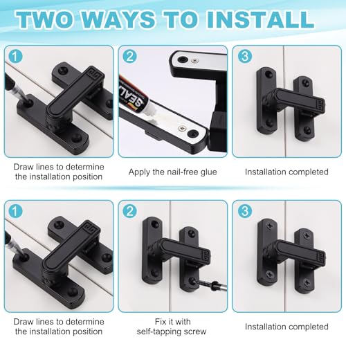 uxcell 2Pcs Barn Door Lock, Zinc Alloy 90/180 Degree Flip Gate Latches, Adjustable Security Sliding Door Latch Lock with Screws for Cabinet, Window, Garden, Black Night Light with Sticker - color: Black(Night Light)
