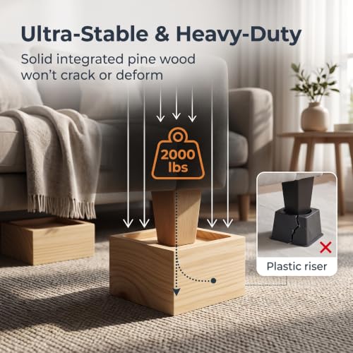 Lufia 2 Inch Solid Pine Wood Furniture Risers 4 Pack, Non Slip Silicone Lift Blocks for Bed Sofa Desk Cabinet - color: Natural Wood - 4-pack, size: 2 Inch