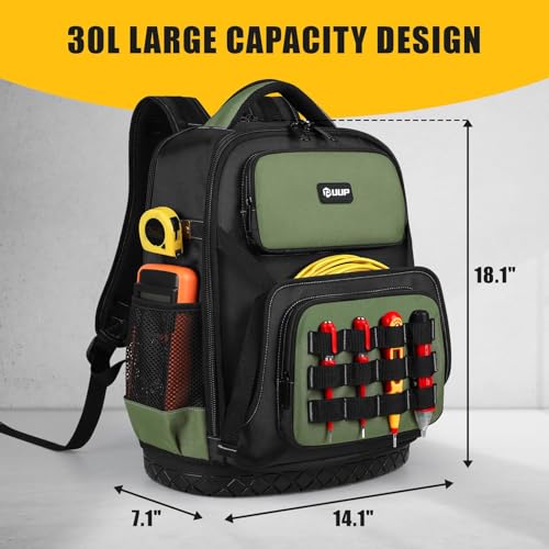 Tool Backpack, UUP Heavy Duty Tool Bag, Large Empty Toolbag Organizer with Waterproof Molded Hard Bottom, Utility Tool Laptop Storage Back Pack, HVAC Technician Electrician Construction Men Dad Gift