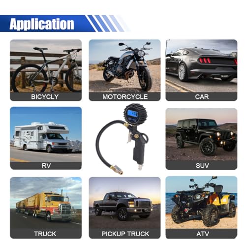 Digital Tire Pressure Gauge with Inflator - 250 PSI Heavy Duty Tire Inflator with Gauge & Quick Connect Coupler - Car Tire Air Chuck and Compressor Accessories - 0.1 Display Resolution (1 Pack)