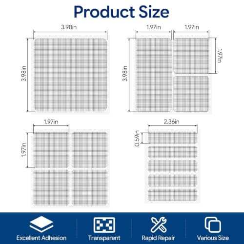 20Sheets Window Screen Patches Repair Kit, 4 Sizes Black Windows Screen Repair Mesh Tapes Blow Dryer, Self-Adhesive Windows Screen Repair Tapes for Window, Door, Screen Tears Holes
