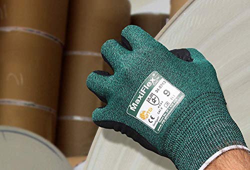 MaxiFlex Cut 34-8743 Cut Resistant Nitrile Coated Work Gloves with Green Knit Shell and Premium Nitrile Coated - size: Medium