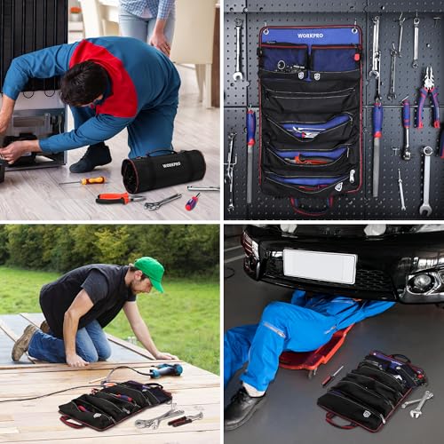 WORKPRO Roll Up Tool Bag with 6 Pockets and Detachable Pouches - color: Black