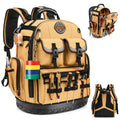 LOKASS Tool Backpack Heavy Duty, 18.5 in, 56 Pockets, Molded Bottom, Brown - color: Brown