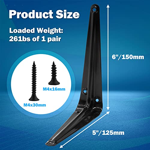 12pcs 6 Inch Shelf Brackets, Heavy Duty L Bracket, Black - size: 5x6 Inch-Black