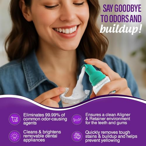 GuruNanda Aligner & Retainer Cleaner Foam – Gentle Cleaning for Aligners, Retainers, Veneers & Mouthguard, Helps Neutralize Odors, Ideal for Daily Use, 100 ml (Pack of 2) - style: 3.38 Fl Oz (Pack of 2)
