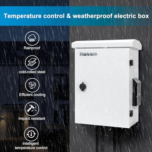 Outdoor Electrical Box with Thermostat and Fan, Cold-Rolled Steel Plate, Aluminum Alloy Back Beam, One-Piece Ventilation Design, IP65 Waterproof, Wall/Pole Mounted. (17.8" x 14" x 7.9") - size: 17.8" x 14" x 7.9"