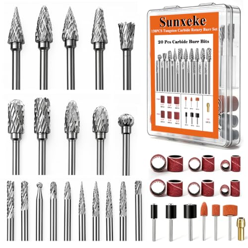 138PCS Tungsten Carbide Rotary Burr Set with Sanding Drums1/8" Shank Double‑Cut Rotary Tool Accessories for Dremel & Die Grinder, for Wood Carving, Metal Engraving, Grinding and Polishing - color: 138pcs-5 Styles