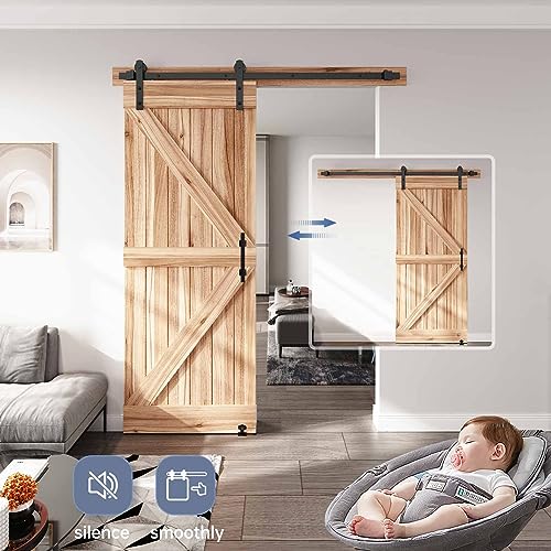 EaseLife 5.5 FT Sliding Barn Door Track and Handle Hardware Kit, Straight Pulley,Slide Smoothly Quietly,Easy Install (5.5FT Track Kit for 30"~33" Wide Single Door) - size: 5.5 FT-Single Door Kit