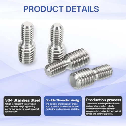 M4x10mm to M6x10mm Double End Threaded Stud Screw Reducing Bolt,304 Stainless Steel Thread Reducer Adapter for Furniture Fastener Welding, Hardware Connectors 10 Pack - size: M4x10mm to M6x10mm