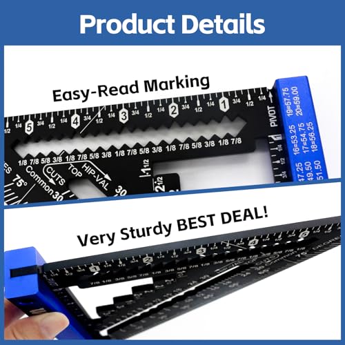 7inch Rafter Square with Carpenter Pencil, 1/8" Precision Heavy Duty Aluminum Woodworking Rule,Laser Etched Scale, Triangle-Ruler Measuring Layout Tool -Blue (Blue & Black) - size: square