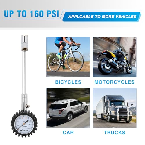 Nilight Tire Pressure Gauge 160PSI Dual Head Stainless Steel Heavy Duty - color: Dual Head Tire Pressure Gauge