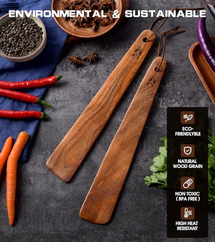 12" Teak Wooden Spatula for Cooking, 2Pcs Wood Turner Scraper for Cast Iron - size: 2PCS Wooden Spatula