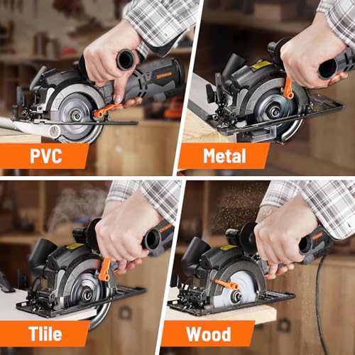 DOVAMAN Circular Saw w/Bag, 5.8A 4-1/2" mini Saw w/Laser & Auxiliary Handle - color: B-grey