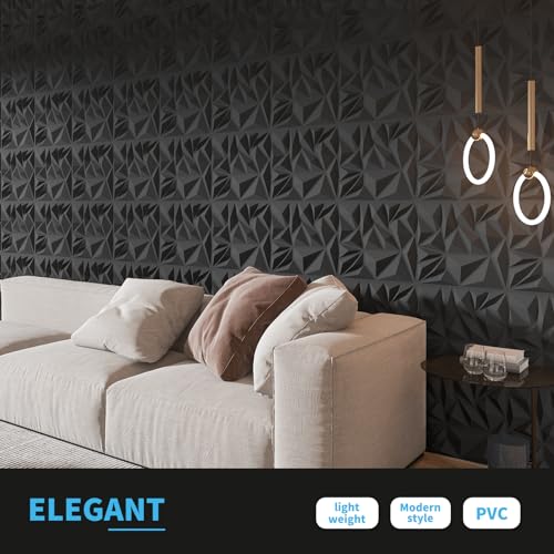 Art3d 50-Pack Modern Diamond Textured 3D Wall Panels, 12 x 12 in, Black - color: Black, size: 12x12 Inch 50 pcs