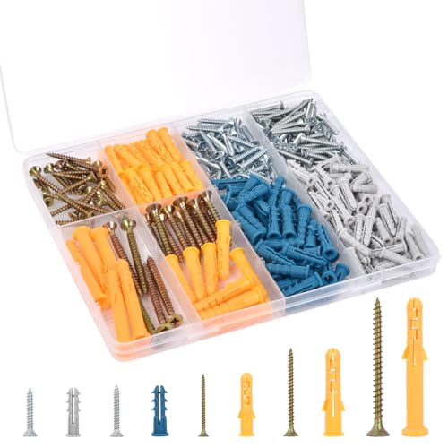 Drywall Anchors and Screws Assortment Kit 280PCS, 140 Plastic Wall Anchors and 140 Philips Flat Head Screws, 5 Sizes Galvanized Screws and Wall Plug Bolts w/Organizer Box (280)