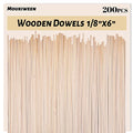 Wooden Dowel Rods, 200PCS 1/8 x 6 Inch Round Wooden Sticks for Arts Crafts, Home Decor, Cake Support, Photo Booth Props, Unfinished Natural Hardwood Sticks - size: 1/8 x 6 Inch (200PCS)