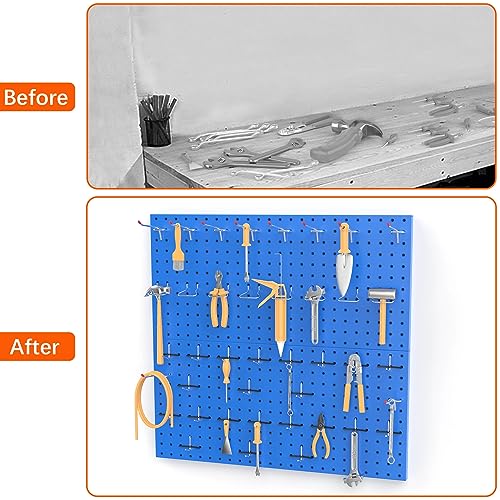 TORACK Metal Pegboard Wall Organizer 24"x24" 70 PCS Tool Storage Pegboards - color: Blue