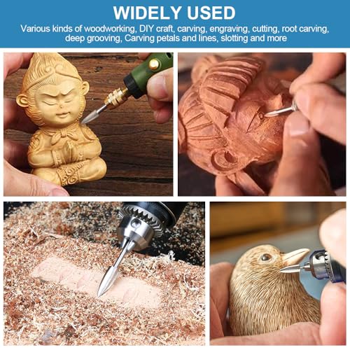 Wood Carving Tools for Rotary Tool, 5 PCS HSS Woodworking Tools Engraving Drill Bit Set Wood Crafts Grinding Tool Universal 1/8” Shank for DIY Carving Drilling Micro Sculpture