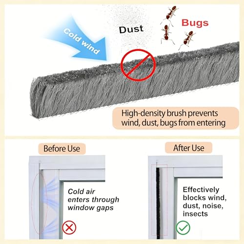 Brush Weather Stripping Door Window Seal,2 Pack 0.6"x 0.4" x33FT - color: Gray, size: 2 Pack 0.6"x 0.4" x33FT