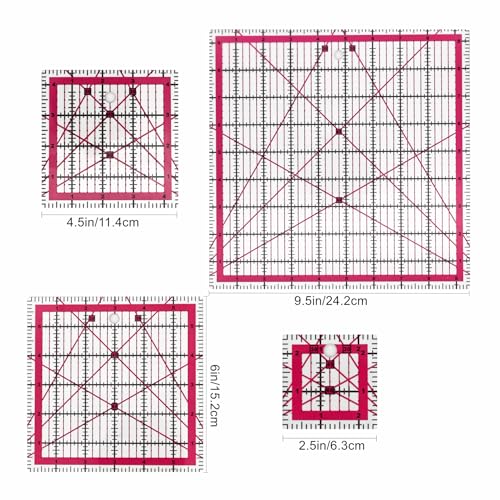 Sewing Rulers Quilting Ruler,Acrylic Quilting Templates,Sewing Tools Accessories Supplies for Patchwork Precision Fabric Cutting 4pcs(9.5,6,4.5,2.5inch) - color: Red