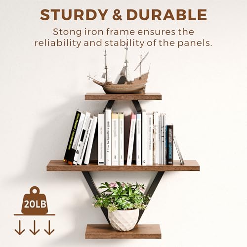 Floating Wall Shelves, Set of 2, Rustic Brown - color: Rustic Brown