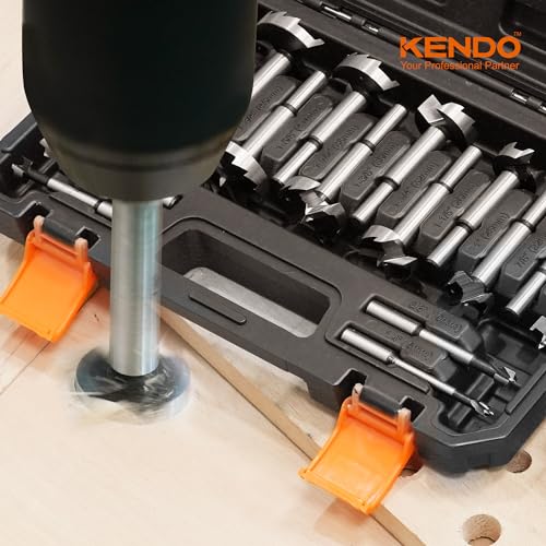 KENDO Forstner Bit Set, 16-Piece Alloy Steel for Woodworking | Round Shank Forstner Drill Bits for Hardwood, Softwood, Plastic, Plywood with Case, 1/4" to 2-1/8" - style: 16 Piece