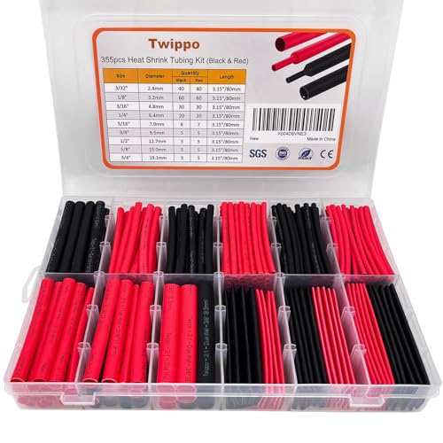 Heat Shrink Tubing Kit 355pcs Shrink Wrap Tube Electrical Wire Connectors - size: 355pcs Black Red