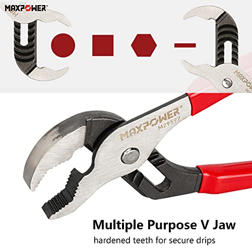 MAXPOWER 10 inch Groove Joint Pliers, Quick Adjustable Serrtated V Jaw Tongue and Groove Pliers - size: 10"