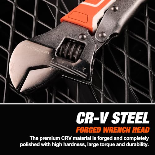 VANQUISH 10'' Locking Adjustable Wrench Extreme Grip, CR-V Steel TPR Handle, Wrench for Auto Repair, General Assembly, Maintenance, Plumbing, 3160