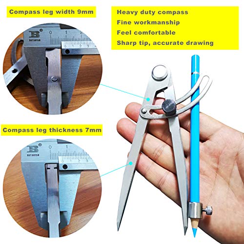 6/8/10 inch Professional Woodworking Compass with Pencil Holder & Lockable Wing, Geometry & Drafting Compass for Carpenter (6 inch) - size: 6 inch