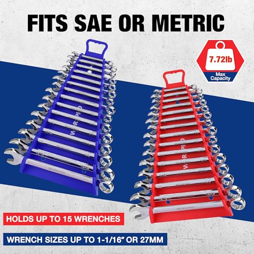 WORKPRO Magnetic Wrench Organizer, 15-Slot Gripper Wrench Holder - style: 15-Slots Wrench Organizer(2PC)