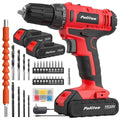 PULITUO 20V Cordless Drill/Driver, 2 Batteries Electric Screwdriver, 30Nm Power Drill Driver, 21+1 Torque, 2 Speed, 3/8"Keyless Chuck, power Drill with LED Light, Drill Driver Kit for Home (Red) - style: 20V Drill (Red)- double