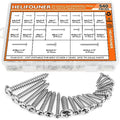 540 Pieces #4#6#8#10#12 Wood Screws Set, HELIFOUNER 18 Sizes Phillips Pan Head Self-Tapping Screws Assortment Kit, Phillips Pan Head Wood Screws, 304 Stainless Steel - size: #4#6#8#10#12