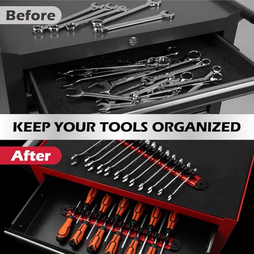 2-Piece Magnetic Screwdriver Organizer and Wrench Organizer, 28-Slot Screwdriver and Wrench Holder, Magnetic Aluminum Rail Tool Organizer for Tool Box Drawer Wall-Mount Storage,Red(Tools not Included) - style: 2-Pack Red (28-Slot)