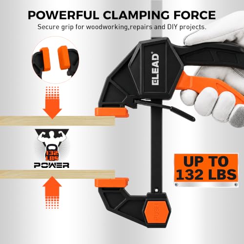 10-Piece Bar Clamp Set for Woodworking, 4 x 6-inch & 2 x 12-inch One-Handed F Clamp/Spreader, 132 lbs Load Capacity, Includes Spring Clamps & 90° Angle Clamp, Quick-Release Grip - color: 10pcs 132lbs 6"&12" Orange