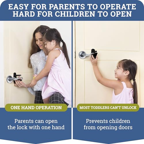 Door Lever Lock (2 Pack) Prevents Toddlers from Opening Doors. 3.25" L * 1.5" W * 4.5" H Easy One Hand Operation for Adults. Durable ABS with 3M Adhesive Backing. Simple Install, Black - color: Black