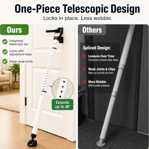 Door Security Bar, 18"-46" Adjustable Door Jammer with Large Anti-Slip Rotating Base, 1.3" Heavy Duty Steel Door Brace for Hinged Doors, Sliding Glass Patio Doors, Home, Apartment & Hotel
