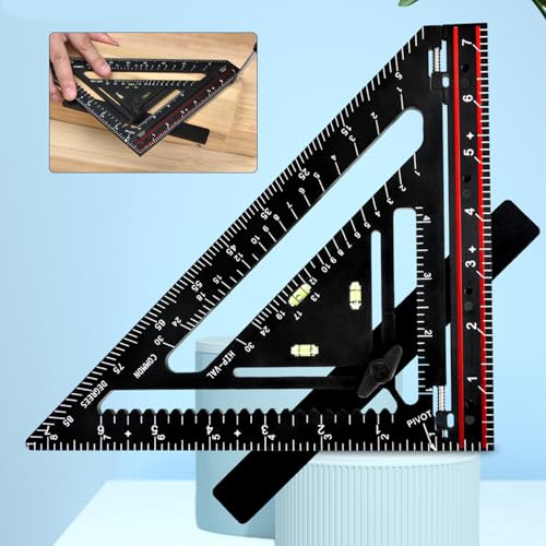 Advanced Carpenter Square, Folding Square Rafter Square with Level, Jig Block, Combination Square Triangle Ruler Woodworking Layout Tool for Architects, Designers, Students