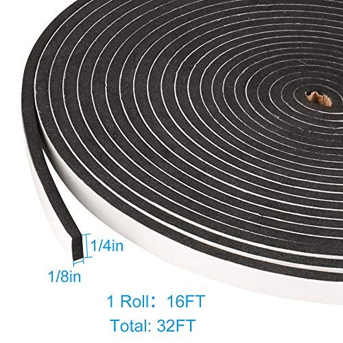 2 Rolls Weather Stripping,1/4 Inch Wide X 1/8 Inch Thick Foam Seal Tape High Density Foam Strip Self Adhesive,Closed Cell Foam Tape Seal Strip,16 Feet Long Each - size: 1/4"W x 1/8"T x 32FT