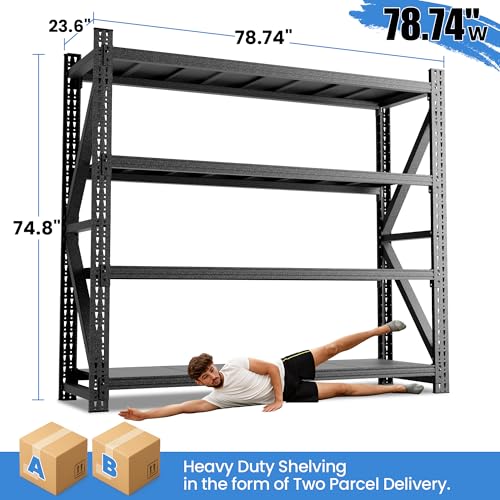 Heavy Duty Metal Shelving Units, Garage Shelves & Storage System - size: 79"W x 24"D x 75"H