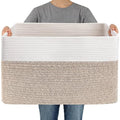 JMvicyroam 65L Large Woven Cotton Rope Blanket Basket, White&Oatmeal - color: White&Oatmeal, size: 65L