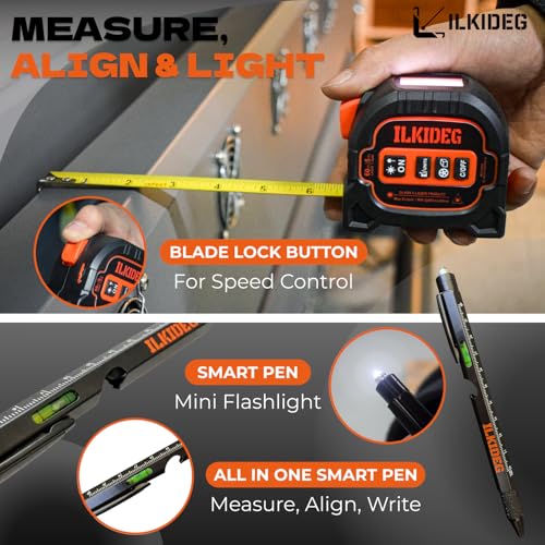 4-in-1 Digital Laser Tape Measure - Multitool Pen, 196ft Laser Measuring Tool, 16ft Measuring Tape, Crosshair Line Laser Level, Area/Volume/Pythagorean, Woodworking Tools, DIY, Ft/Ft+in/in/M Unit, edc
