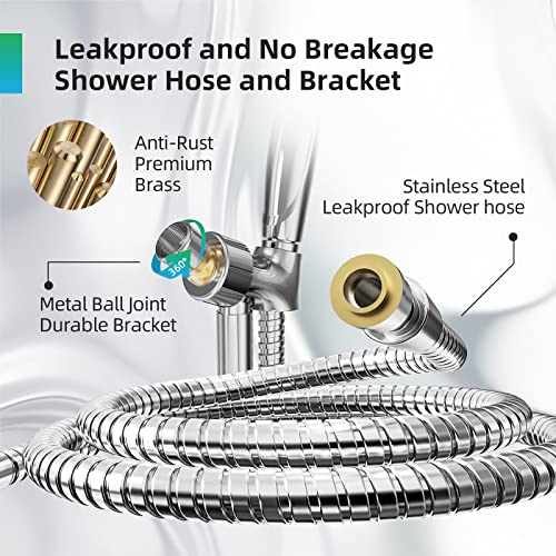 BESAQUO 9 Functions High Pressure Shower Head with Handheld,Built-in Pause Mode&Power Wash,Non-Clogging Nozzles,6ft Hose&Bracket