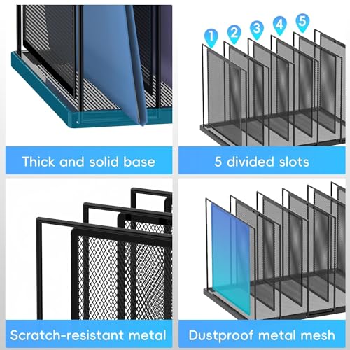 File Organizer for Desk, 5-Section Vertical File Sorter, Paper Holder Organizer Standing Metal File Folder for Office Home Classroom, Black 2 PACK - color: Black, size: 2 Pack 5-Section