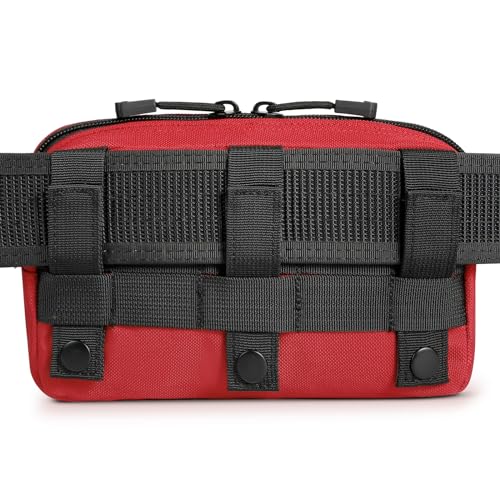 FRTKK Tactical Molle Admin Pouch Utility Laser Cut EDC Tool Pouch Bag Horizontal Modular Pouches Include US Flag Patch and Keychain - color: Red A