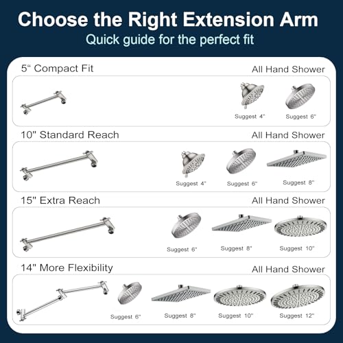 BRIGHT SHOWERS Brass Shower Head Extension Arm for Rain and Handheld Shower Head, 10 Inch Universal Shower Arm Extender, Height & Angle Adjustable, Brushed Nickel - color: Brushed Nickel, style: 10 Inch
