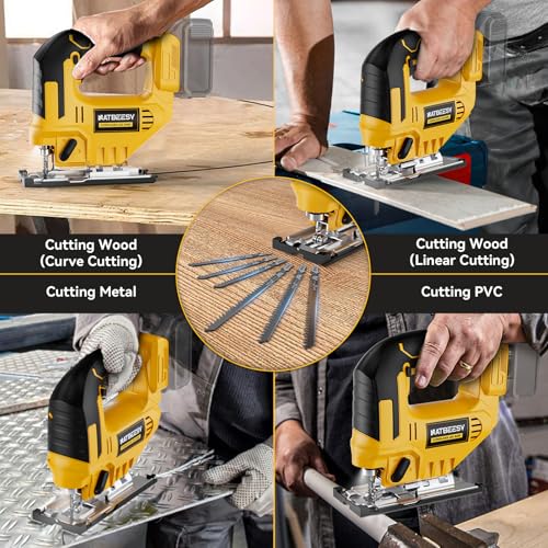 Jig Saw Compatible With Dewalt 20V Battery, NATBEESY Brushless Cordless jig saw tool, LED Work Light, 45° Beveled Cuts, Variable Speed 2900RPM, 3 Orbital Action, 6 Blades for Wood Cutting, Tool Only