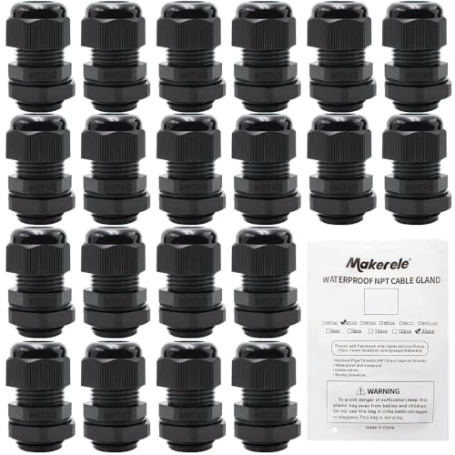 MAKERELE 1/2 NPT Nylon Cable Gland Strain Relief Connector Waterproof IP68 - color: Black, size: 1/2" 20pcs BAG