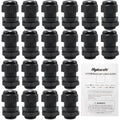 MAKERELE 1/2 NPT Nylon Cable Gland Strain Relief Connector Waterproof IP68 - color: Black, size: 1/2" 20pcs BAG